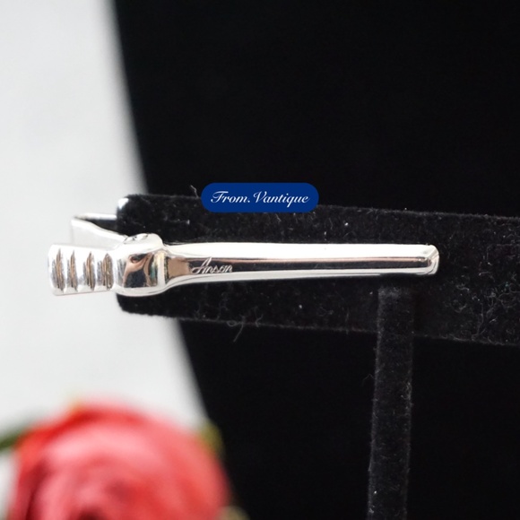 👔 VINTAGE [Anson] Silver Engraved Patterned Tie Clip 🔗 - Picture 6 of 7